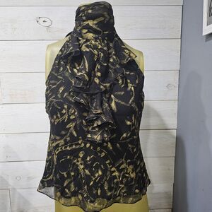 Lauren Ralph Lauren Petite sz 4 Silk Sleeveless Black and Gold Print top
